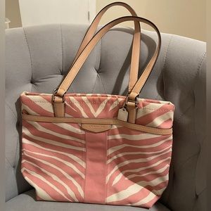 Coach Signature Pink Zebra Tote Bag